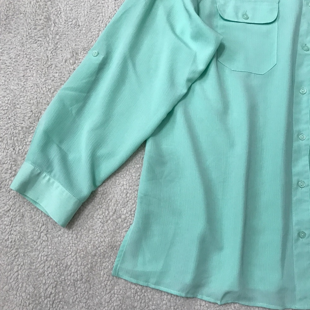 Mint Green Long Sleeve Top Button Down Blouse Pit to Pit 25" Size 2X 🚨 - Picture 7 of 13